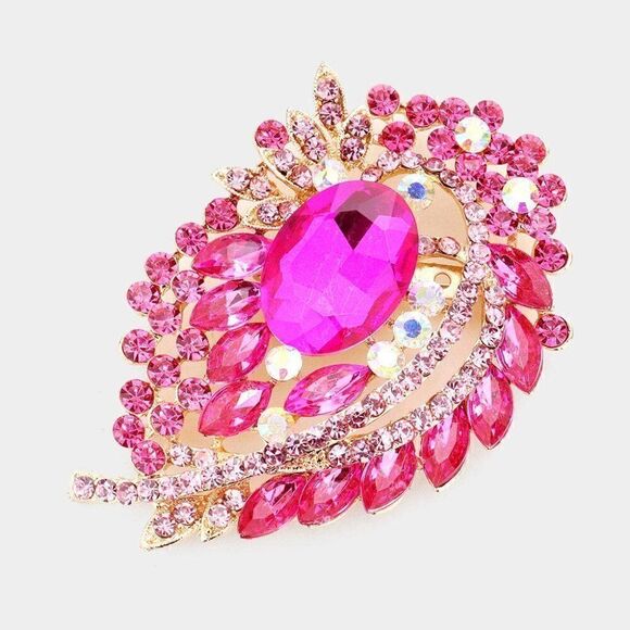 Multi Stone Pink Fuchsia Bouquet Pin Brooch - Picture 3 of 5